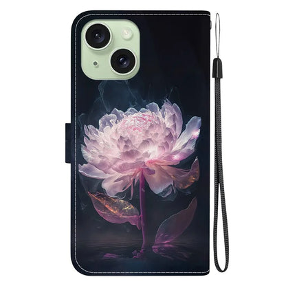 For iPhone 15 PU Leather Case Pattern Wallet Folio Phone Cover
