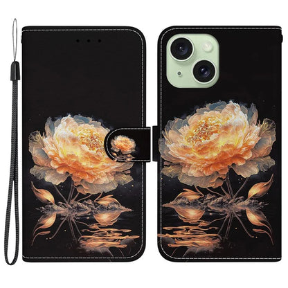 For iPhone 15 PU Leather Case Pattern Wallet Folio Phone Cover