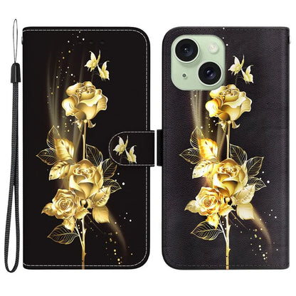 For iPhone 15 PU Leather Case Pattern Wallet Folio Phone Cover