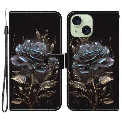 For iPhone 15 PU Leather Case Pattern Wallet Folio Phone Cover