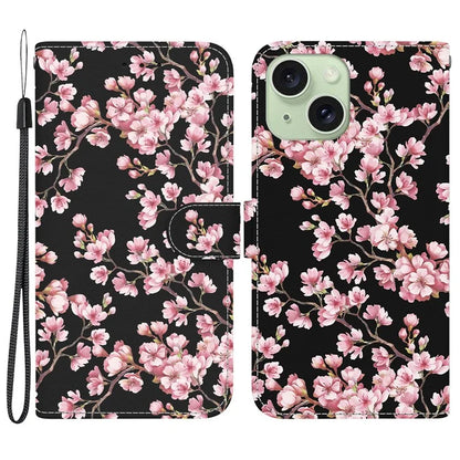 For iPhone 15 PU Leather Case Pattern Wallet Folio Phone Cover
