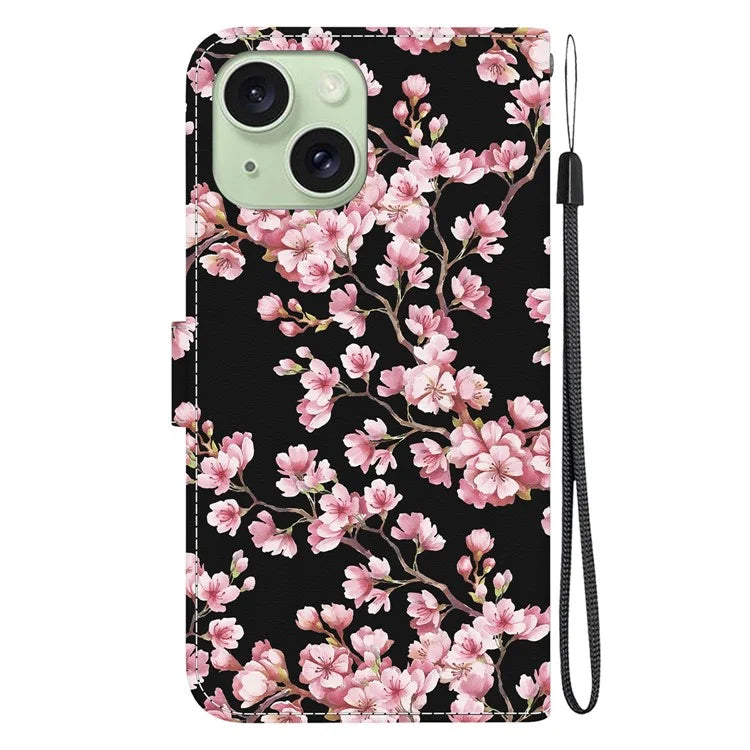 For iPhone 15 PU Leather Case Pattern Wallet Folio Phone Cover