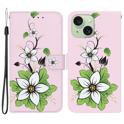 For iPhone 15 PU Leather Case Pattern Wallet Folio Phone Cover