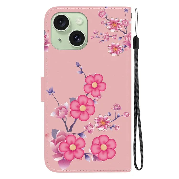 For iPhone 15 PU Leather Case Pattern Wallet Folio Phone Cover