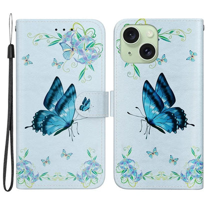 For iPhone 15 PU Leather Case Pattern Wallet Folio Phone Cover