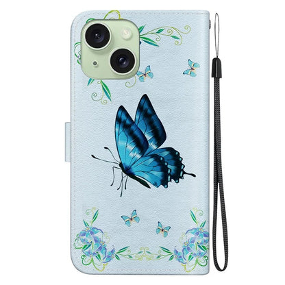 For iPhone 15 PU Leather Case Pattern Wallet Folio Phone Cover