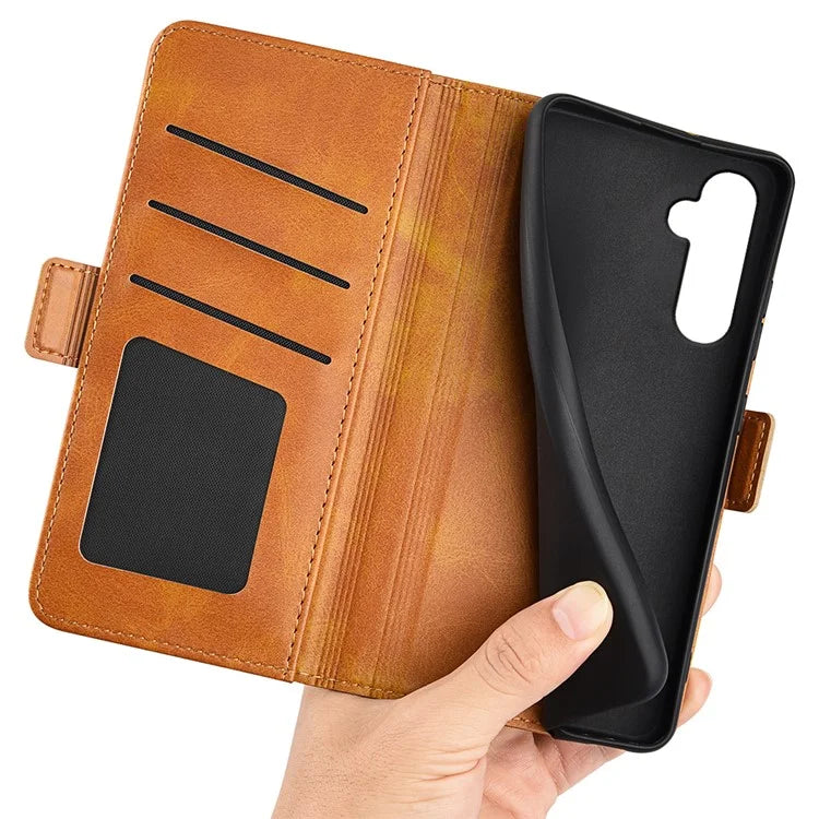 For Samsung Galaxy A25 5G (Global) (161.0 x 76.5 x 8.3mm) Case Wallet Calf Texture Phone Cover PU Leather Stand Flip Shell