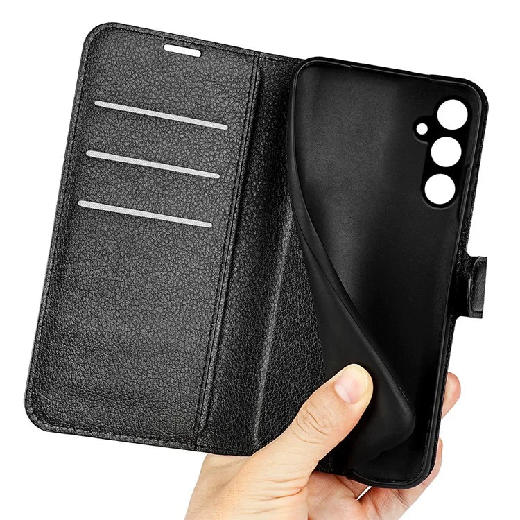 For Samsung Galaxy A15 5G Case Slim-Fit Litchi Texture Stand Wallet Phone Cover PU Leather Shell