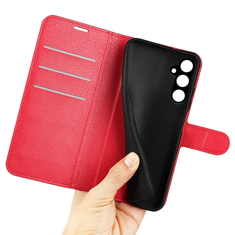 For Samsung Galaxy A15 5G Case Slim-Fit Litchi Texture Stand Wallet Phone Cover PU Leather Shell