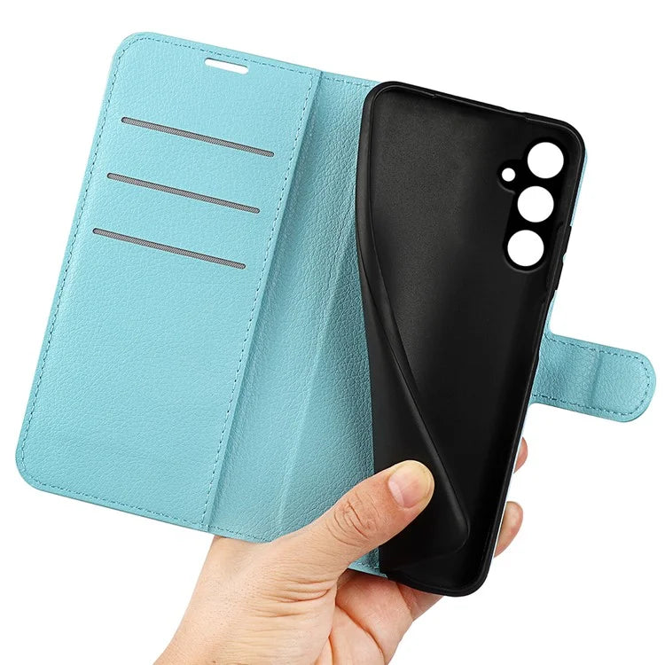 For Samsung Galaxy A15 5G Case Slim-Fit Litchi Texture Stand Wallet Phone Cover PU Leather Shell