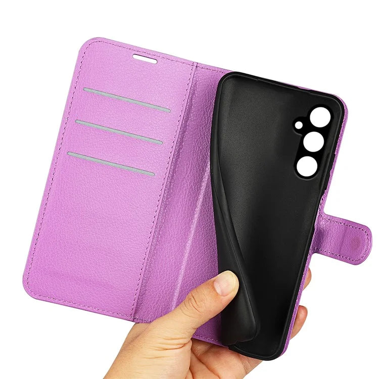 For Samsung Galaxy A15 5G Case Slim-Fit Litchi Texture Stand Wallet Phone Cover PU Leather Shell