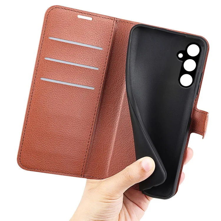 For Samsung Galaxy A15 5G Case Slim-Fit Litchi Texture Stand Wallet Phone Cover PU Leather Shell