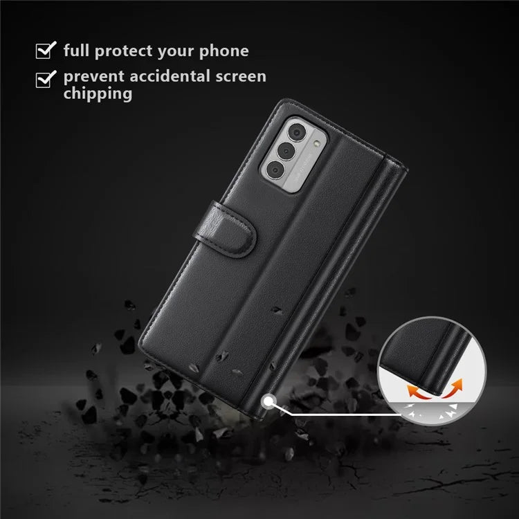 For Nokia G42 Cell Phone Cover Dustproof Genuine Split Leather Wallet Stand Phone Shell