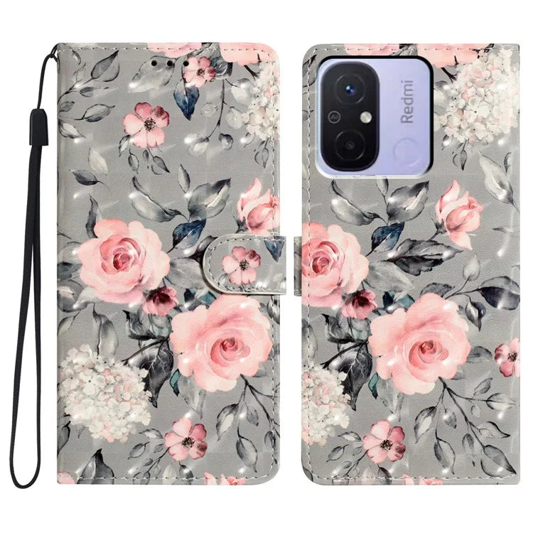 For Xiaomi Redmi 12C 4G Case 3D Pattern Printing PU Phone Cover with Wallet