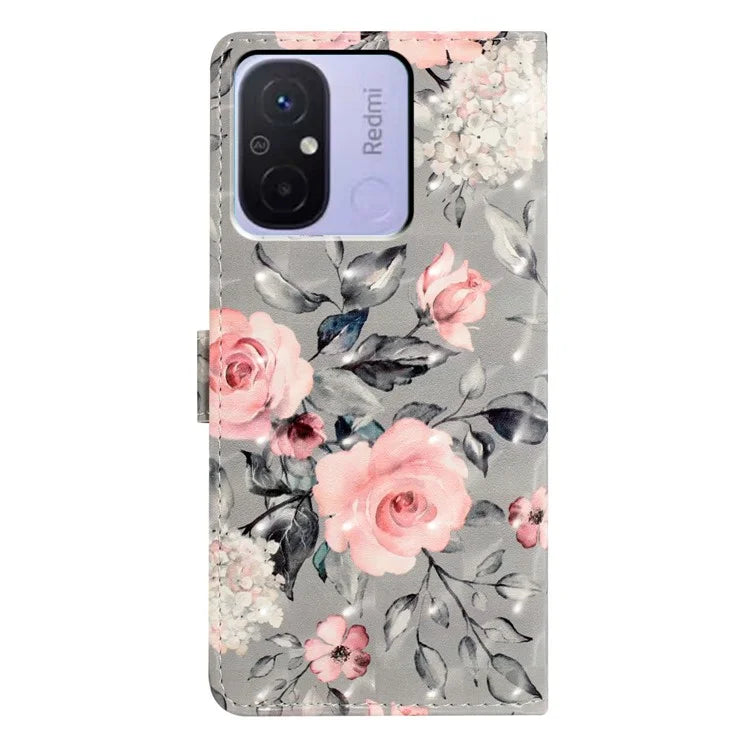 For Xiaomi Redmi 12C 4G Case 3D Pattern Printing PU Phone Cover with Wallet