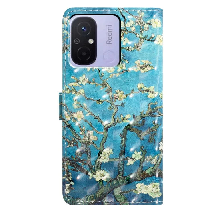 For Xiaomi Redmi 12C 4G Case 3D Pattern Printing PU Phone Cover with Wallet