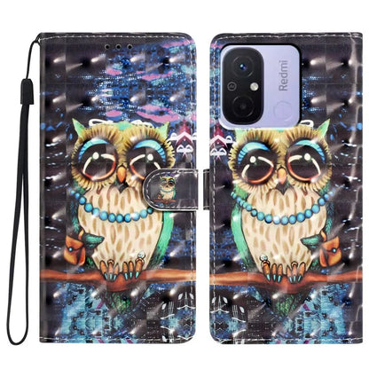 For Xiaomi Redmi 12C 4G Case 3D Pattern Printing PU Phone Cover with Wallet