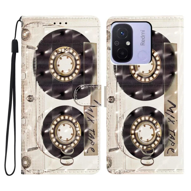 For Xiaomi Redmi 12C 4G Case 3D Pattern Printing PU Phone Cover with Wallet