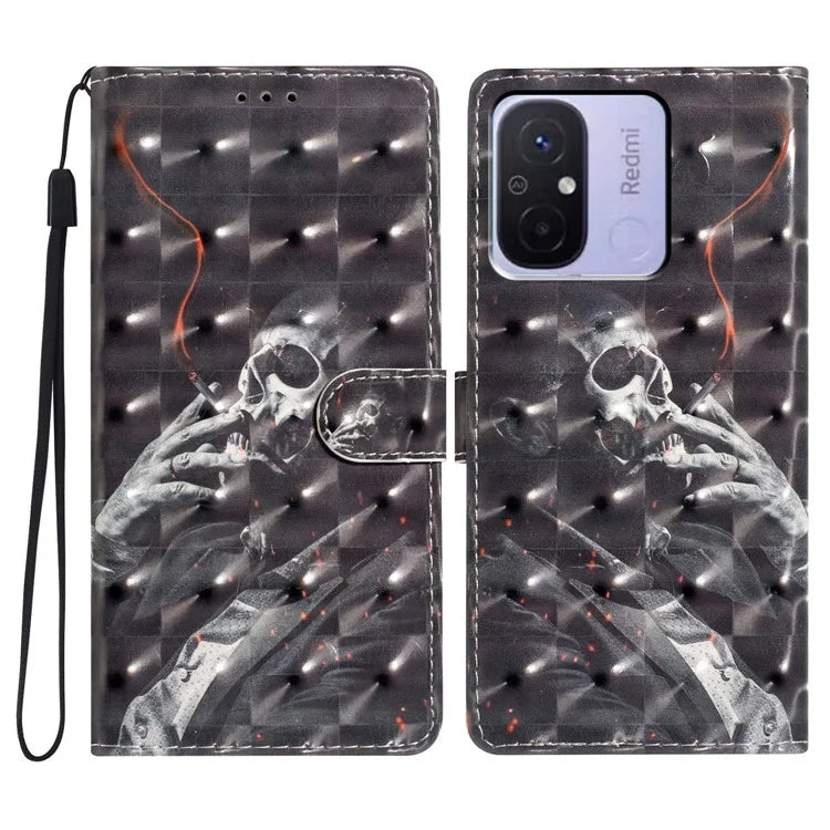 For Xiaomi Redmi 12C 4G Case 3D Pattern Printing PU Phone Cover with Wallet