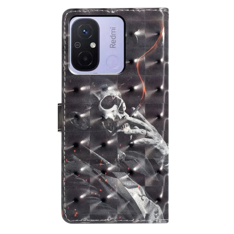 For Xiaomi Redmi 12C 4G Case 3D Pattern Printing PU Phone Cover with Wallet