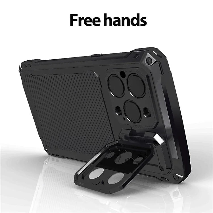 For iPhone 14 Pro Case Aluminum Alloy+Silicone Phone Cover with Kickstand