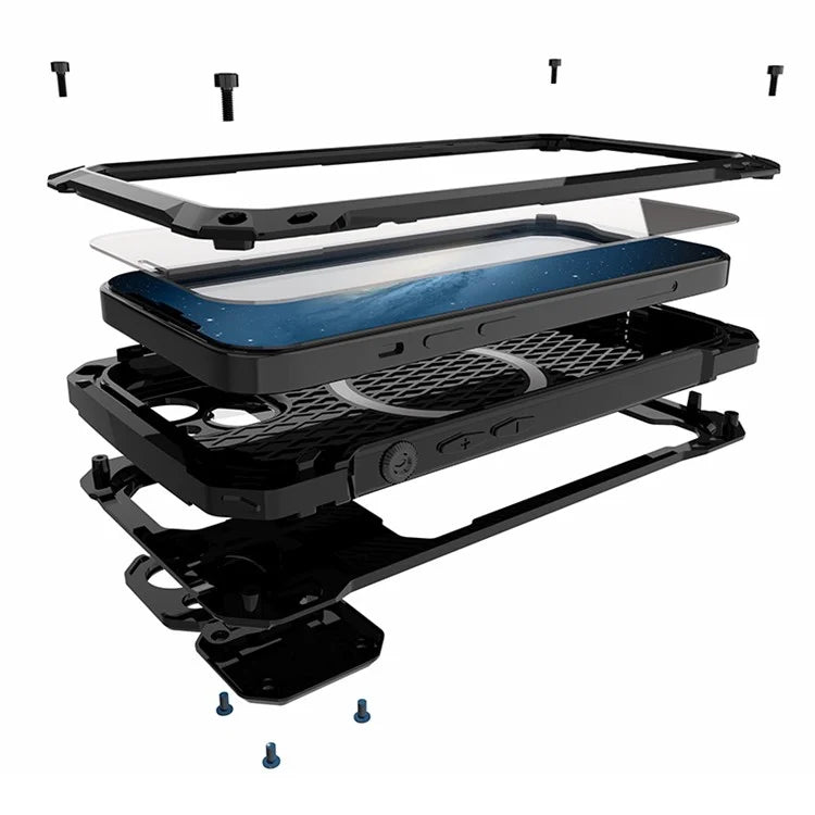 Anti-Drop Kickstand Case for iPhone 14 Case Aluminum Alloy+Silicone Phone Cover