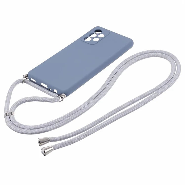 For Samsung Galaxy A53 5G Rubberized Case Fiber Lining Phone Cover with Long Lanyard