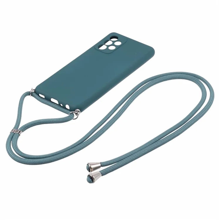For Samsung Galaxy A53 5G Rubberized Case Fiber Lining Phone Cover with Long Lanyard