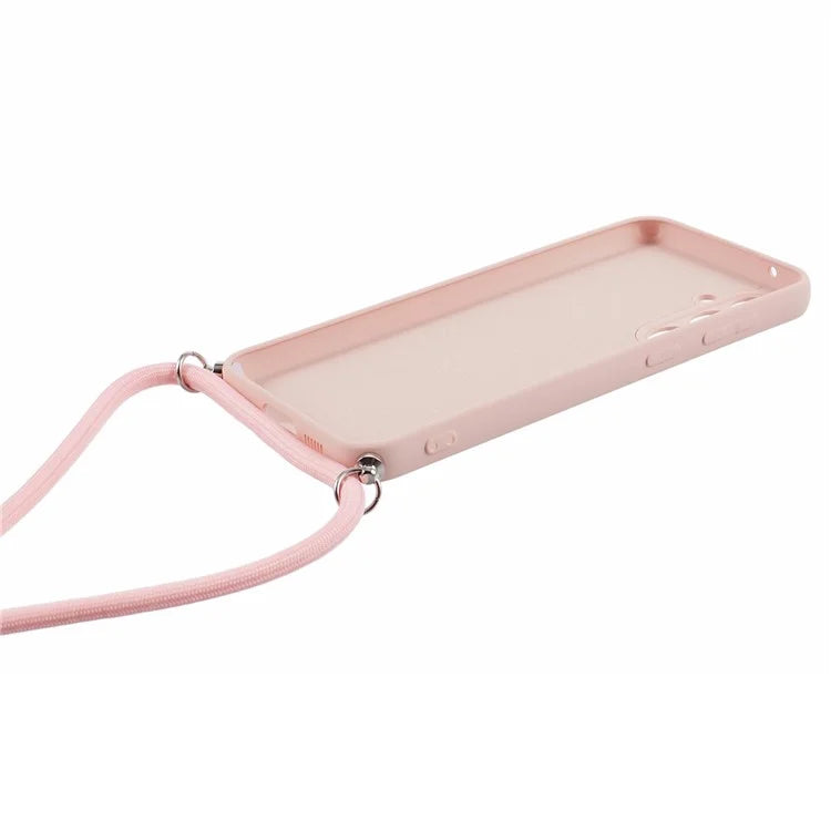 For Samsung Galaxy S23 FE Case Fiber Lining TPU Back Cover with Long Lanyard