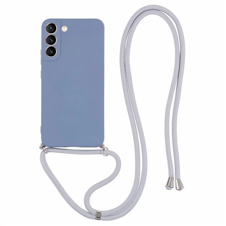 For Samsung Galaxy S21 4G / 5G Case Rubberized Fiber Lining Cover with Long Lanyard