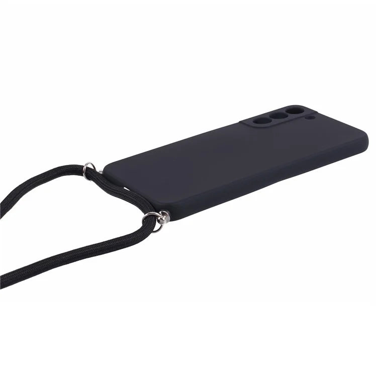 For Samsung Galaxy S21 4G / 5G Case Rubberized Fiber Lining Cover with Long Lanyard