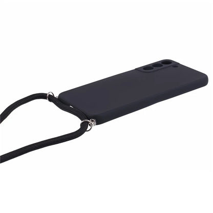 For Samsung Galaxy S21 4G / 5G Case Rubberized Fiber Lining Cover with Long Lanyard