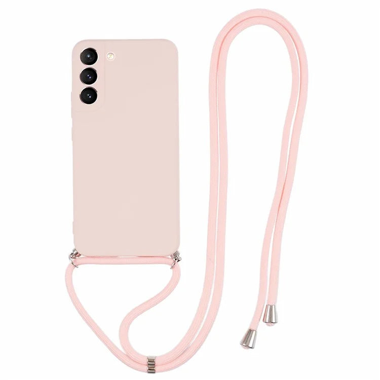 For Samsung Galaxy S21 4G / 5G Case Rubberized Fiber Lining Cover with Long Lanyard