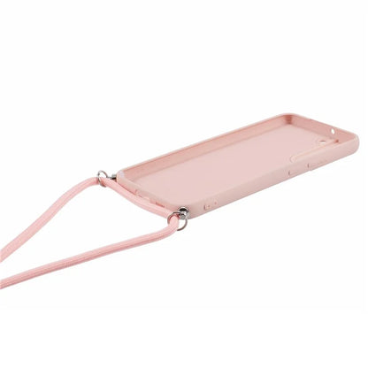 For Samsung Galaxy S21 4G / 5G Case Rubberized Fiber Lining Cover with Long Lanyard