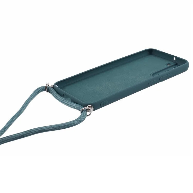 For Samsung Galaxy S22 5G Case Fiber Lining TPU Phone Cover with Long Lanyard