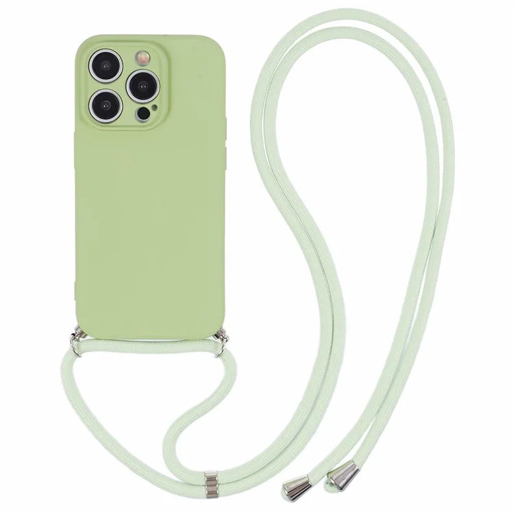 For iPhone 15 Pro Max TPU Case Precise Cutout Rubberized Cover with Long Lanyard