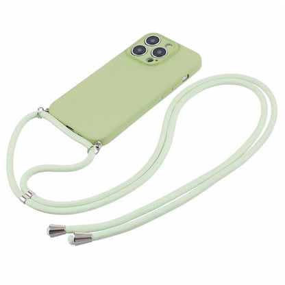 For iPhone 15 Pro Max TPU Case Precise Cutout Rubberized Cover with Long Lanyard