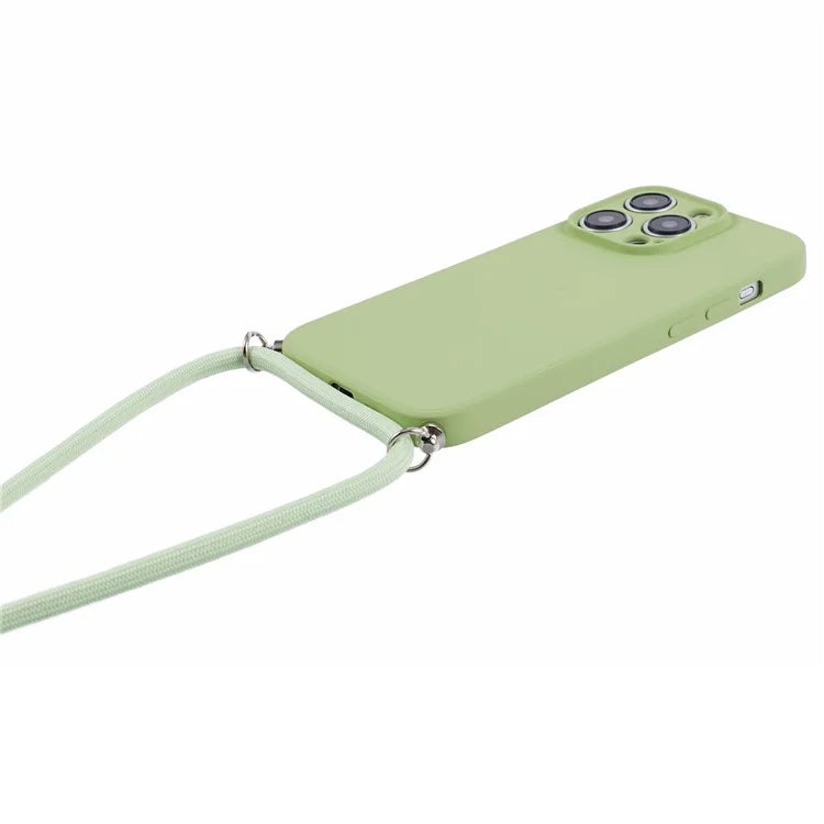 For iPhone 15 Pro Max TPU Case Precise Cutout Rubberized Cover with Long Lanyard