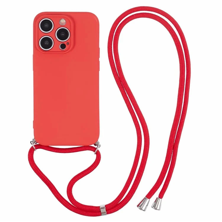 For iPhone 15 Pro Max TPU Case Precise Cutout Rubberized Cover with Long Lanyard