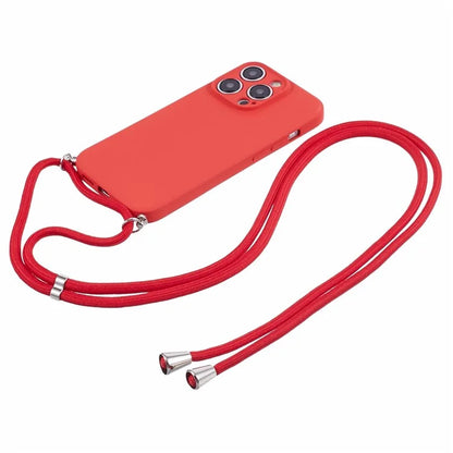 For iPhone 15 Pro Max TPU Case Precise Cutout Rubberized Cover with Long Lanyard