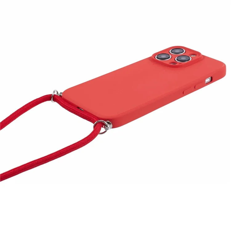 For iPhone 15 Pro Max TPU Case Precise Cutout Rubberized Cover with Long Lanyard