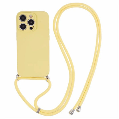 For iPhone 15 Pro Max TPU Case Precise Cutout Rubberized Cover with Long Lanyard