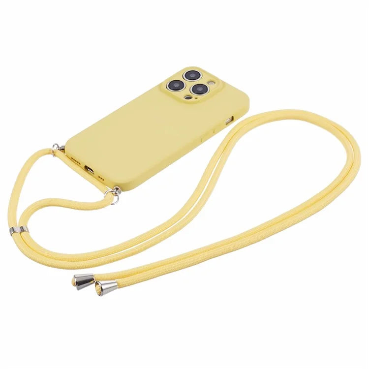 For iPhone 15 Pro Max TPU Case Precise Cutout Rubberized Cover with Long Lanyard