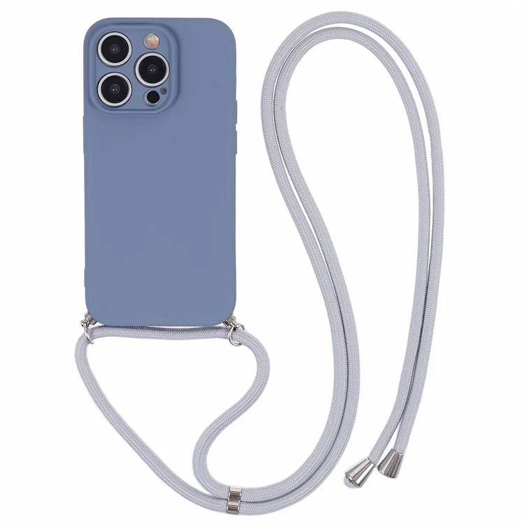 For iPhone 15 Pro Max TPU Case Precise Cutout Rubberized Cover with Long Lanyard