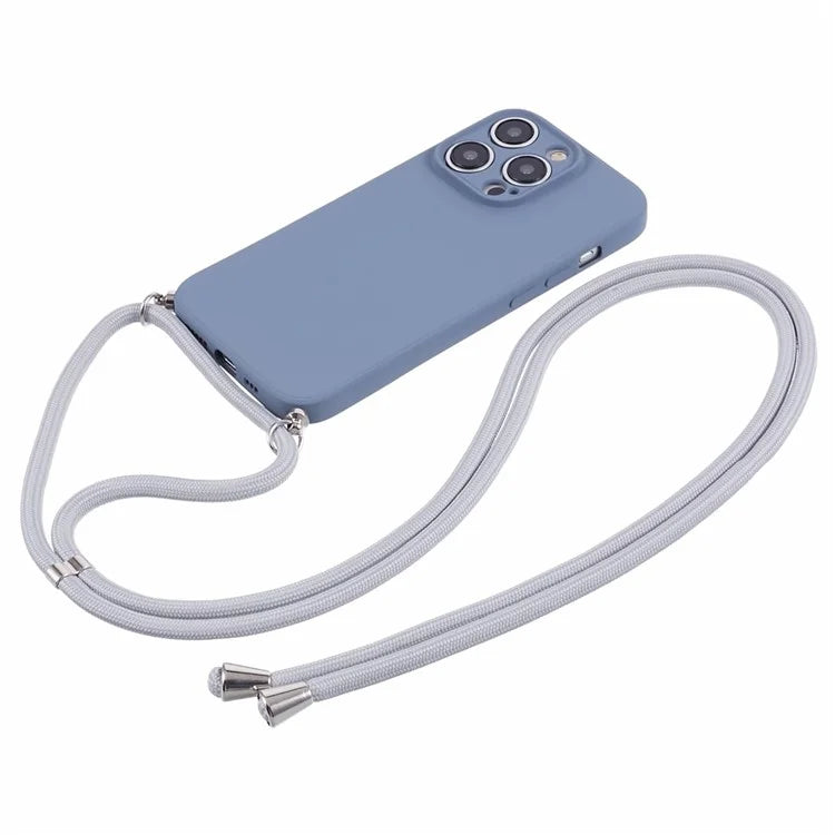 For iPhone 15 Pro Max TPU Case Precise Cutout Rubberized Cover with Long Lanyard