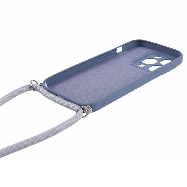 For iPhone 15 Pro Max TPU Case Precise Cutout Rubberized Cover with Long Lanyard