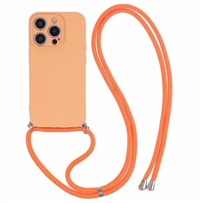 For iPhone 15 Pro Max TPU Case Precise Cutout Rubberized Cover with Long Lanyard