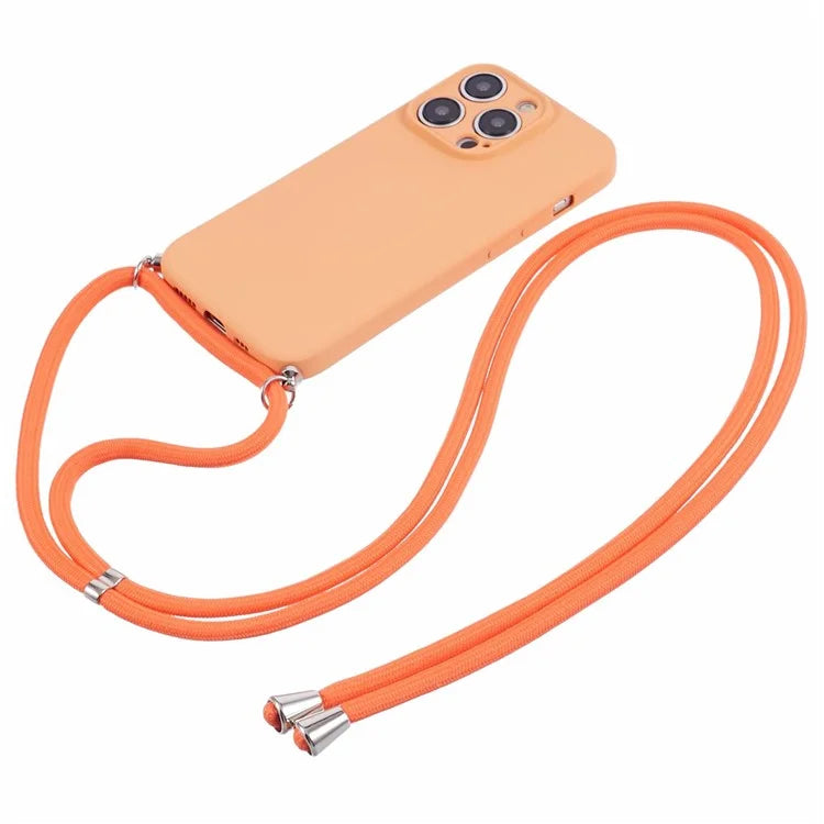 For iPhone 15 Pro Max TPU Case Precise Cutout Rubberized Cover with Long Lanyard