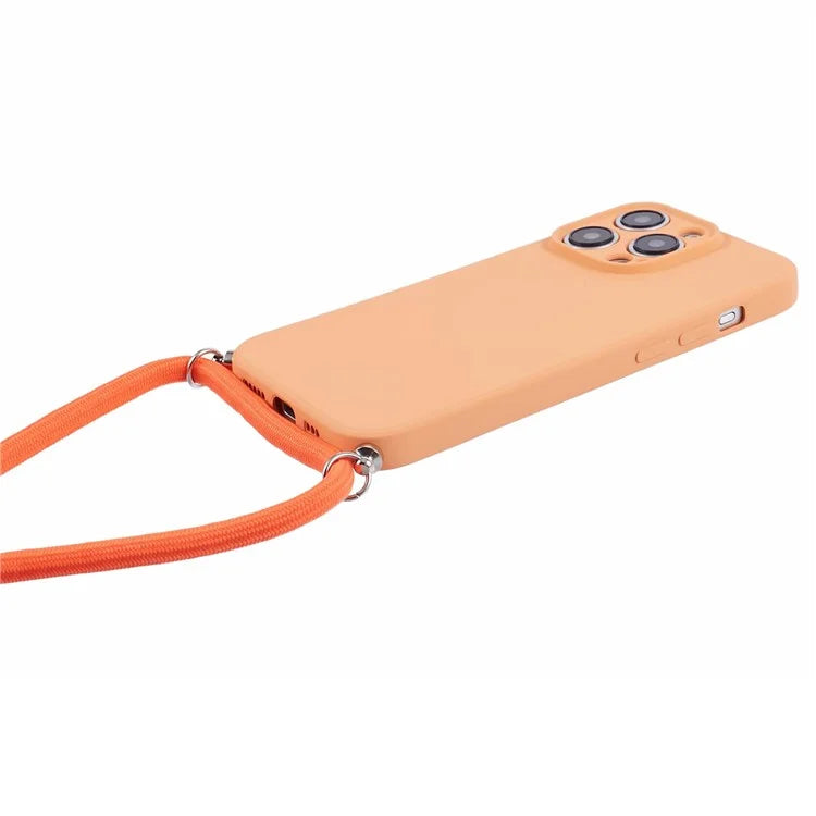 For iPhone 15 Pro Max TPU Case Precise Cutout Rubberized Cover with Long Lanyard
