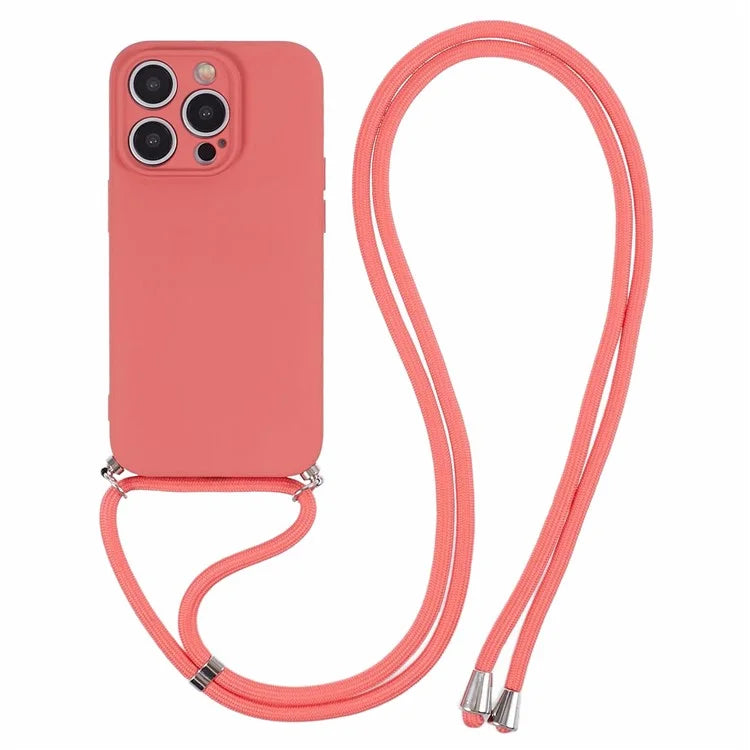For iPhone 15 Pro Max TPU Case Precise Cutout Rubberized Cover with Long Lanyard